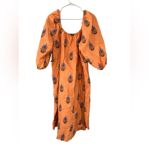 NWT Farm Rio Orange Embroidered Midi Dress - Pineapple’s - Size Large - Picture 14 of 16